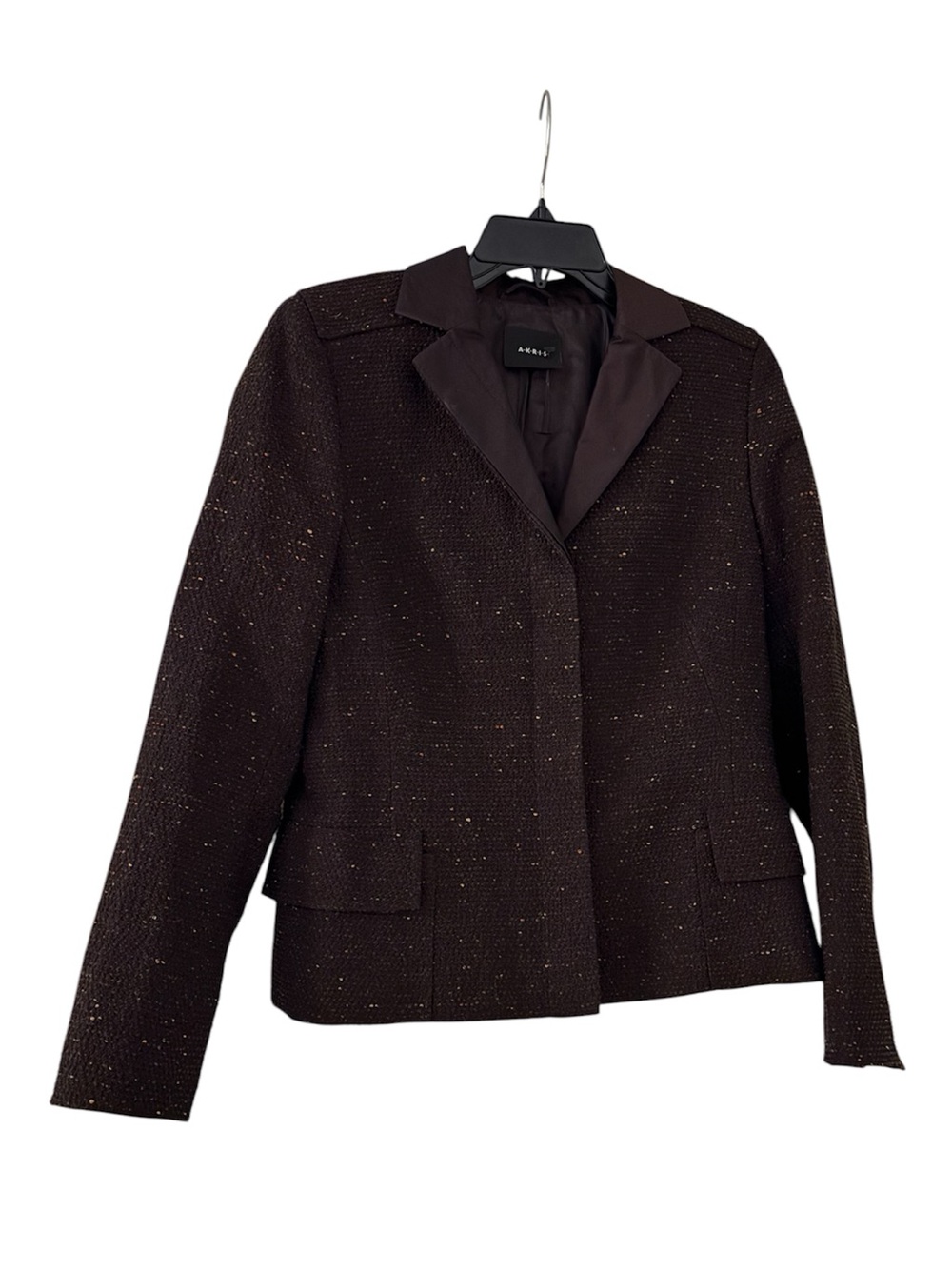 AKRIS Brown Tweed Blazer with Gold Flecks and Front Pockets